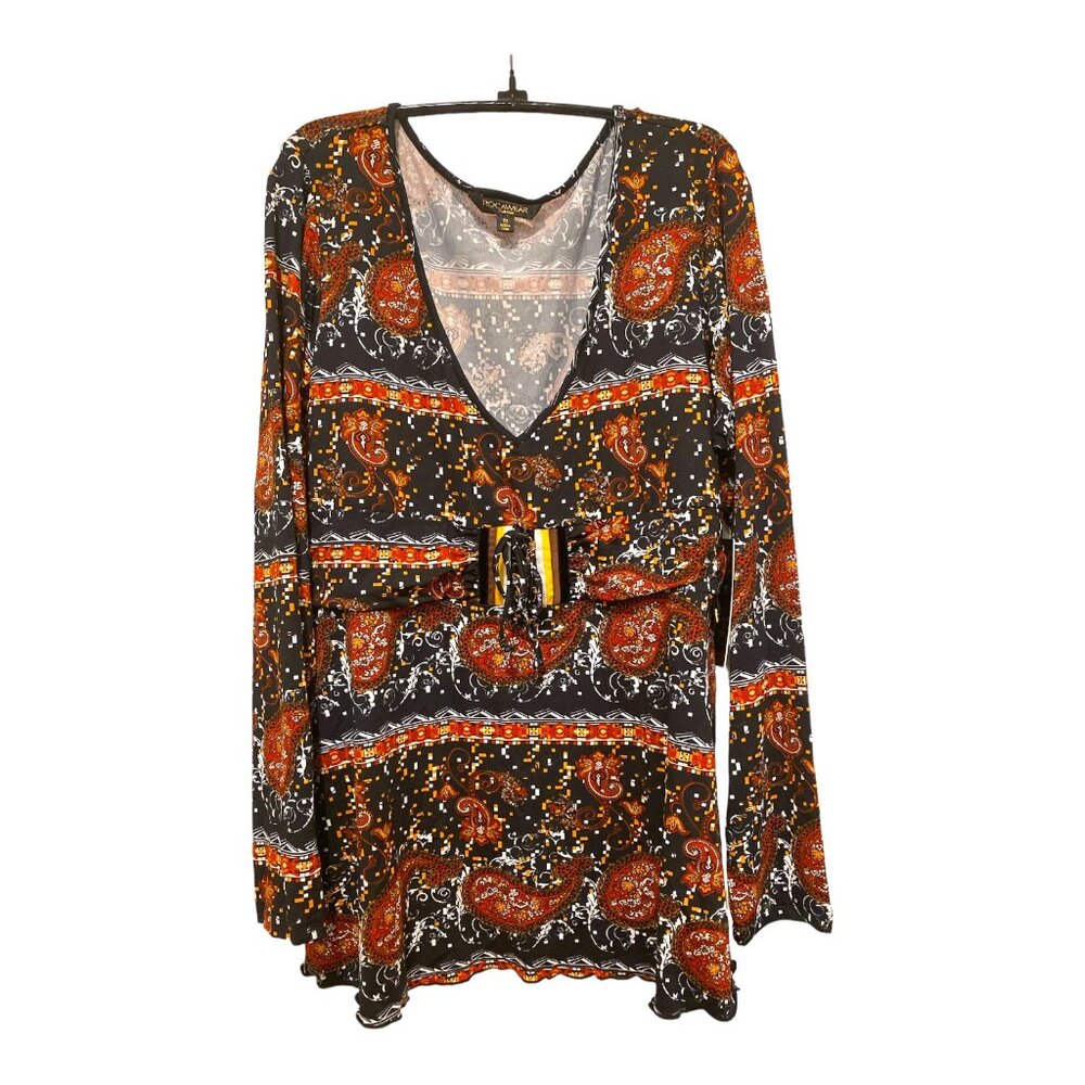 **NWT** Rocawear Black & Brown Low Cut V Neck Tunic Top Women's Size 2X